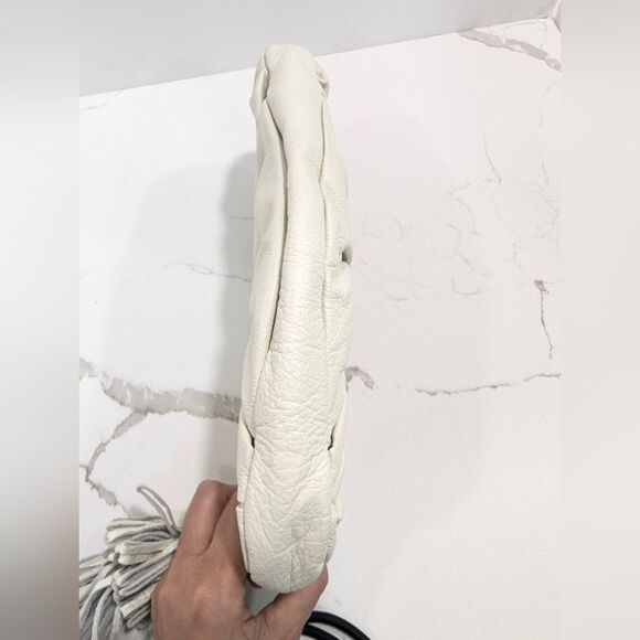 WHBM Soft Leather Clutch Cream Bag Purse Ruffle Zip Closure Inside Pockets Party - Picture 11 of 11